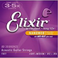Elixir 11077 NanoWeb  струны для акустич. гитары Light-Medium 12-56 бронза 80/20