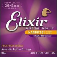 Elixir 16027 NanoWeb  струны для акустич. гитары Custom Light 11-52, фосфор/бронза