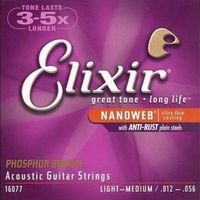 Elixir 16077 NanoWeb  струны для акустич. гитары Light-Medium 12-56, фосфор/бронза