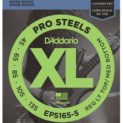 D`Addario EPS165-5  Струны для 5-струнной бас-гитары Pro Steels 45-135, Regular Light/Medium