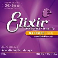 Elixir 11102 NanoWeb  струны для акустич. гитары Medium 13-56 бронза 80/20