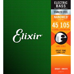 Elixir 14677 NanoWeb  струны для бас-гитары Medium 45-105, сталь
