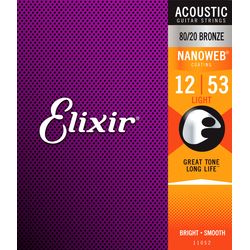 Elixir 11052 NanoWeb  струны для акустической гитары Light 12-53 бронза 80/20