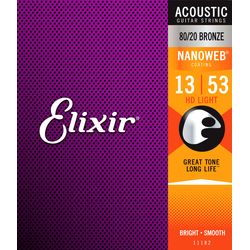 Elixir 11182 NanoWeb  струны для акустич. гитары HD Light 13-53 бронза 80/20