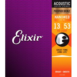 Elixir 16182 NanoWeb  струны для акустической гитары HD Light 13-53, фосфор/бронза