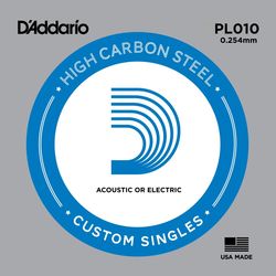 D`Addario PL010  отдельная струна ,010" из стали без обмотки для акустической и электрической гитары
