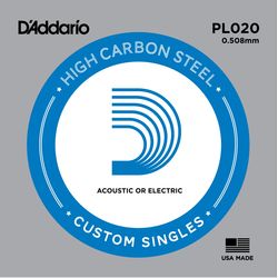 D`Addario PL020  отдельная струна ,020" из стали без обмотки для акустической и электрической гитары