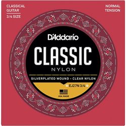 D`Addario EJ27N 3/4  Струны для классической гитары 3/4, прозрачный нейлон Silver, Normal Tension