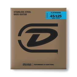 Dunlop DBFS45125S Stainless Steel Flatwound SALE  струны для 5 стр. бас-гитары, 45-125, Short, 30"