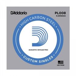 D`Addario PL008  отдельная струна ,008" из стали без обмотки для акустической и электрической гитары