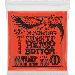 Ernie Ball 2624  струны для 8-струнной электрогитары Nickel Wound Skinny Top Heavy Bottom 9-80