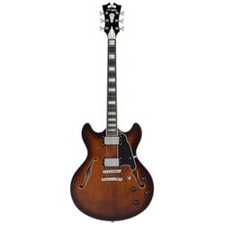 D'Angelico Premier DC Brown Burst  полуакустическая гитара с кейсом, форма 335, цвет коричневый