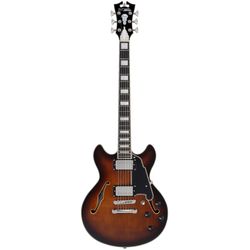 D'Angelico Premier Mini DC Brown Burst  полуакустическая гитара с чехол, форма 339, цвет коричневый