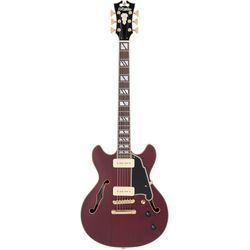 D'Angelico Deluxe Mini DC Satin Trans Wine  полуакустическая гитара с кейсом, форма 339, цвет бордов