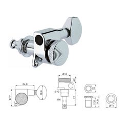 Samwoo JN-07-CR-R6  Колки для электрогитары ловковые, schaller type, 6 в линию, хром